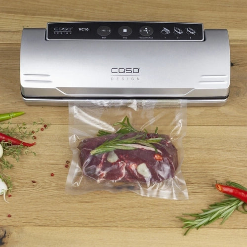 Caso Vacuum Sealer VC10, food remains vacuumed up to 8x longer fresh, 30cm long & stable weld, including 10 professional foil bags, 110W. Caso Design Product