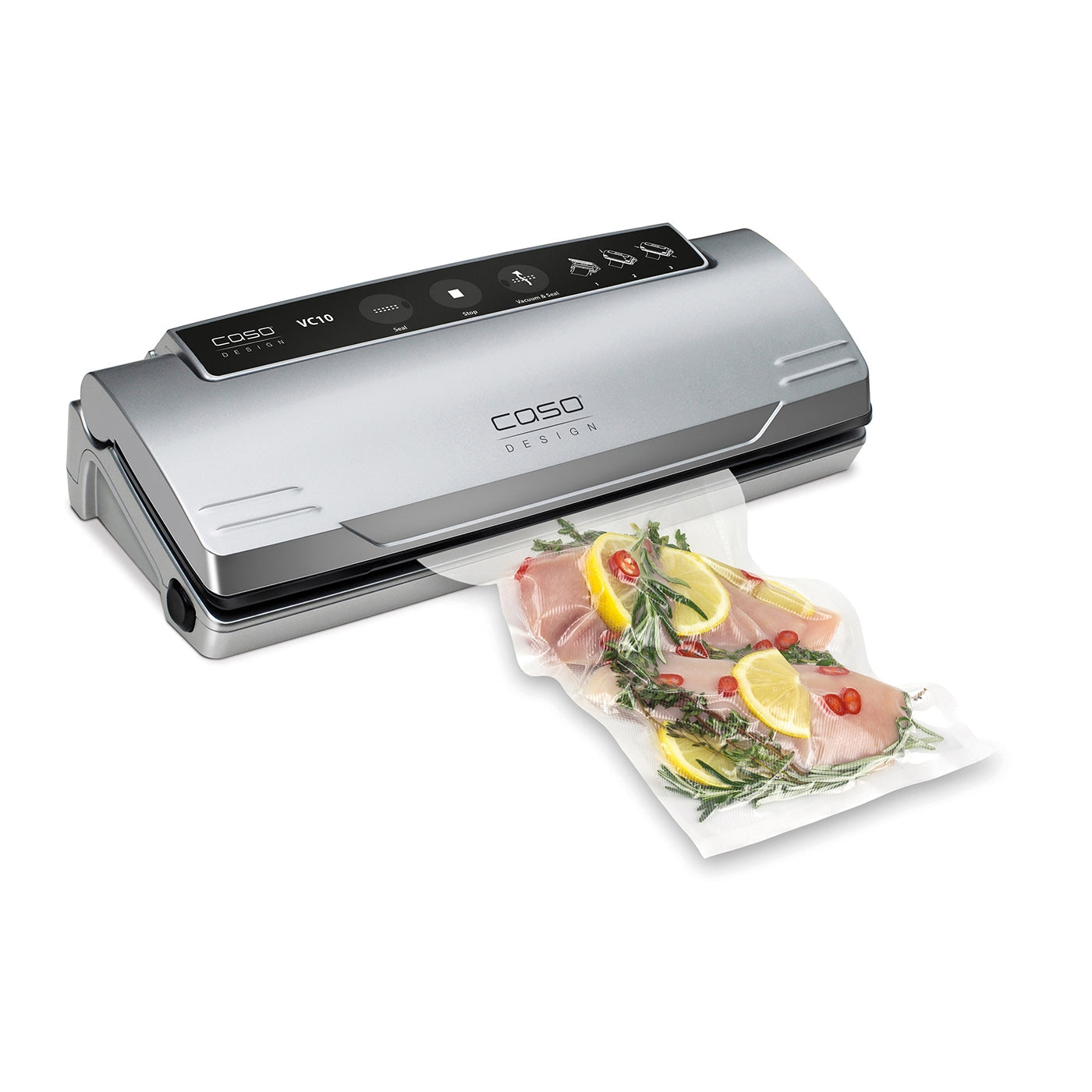 Caso Vacuum Sealer VC10, food remains vacuumed up to 8x longer fresh, 30cm long & stable weld, including 10 professional foil bags, 110W. Caso Design Product