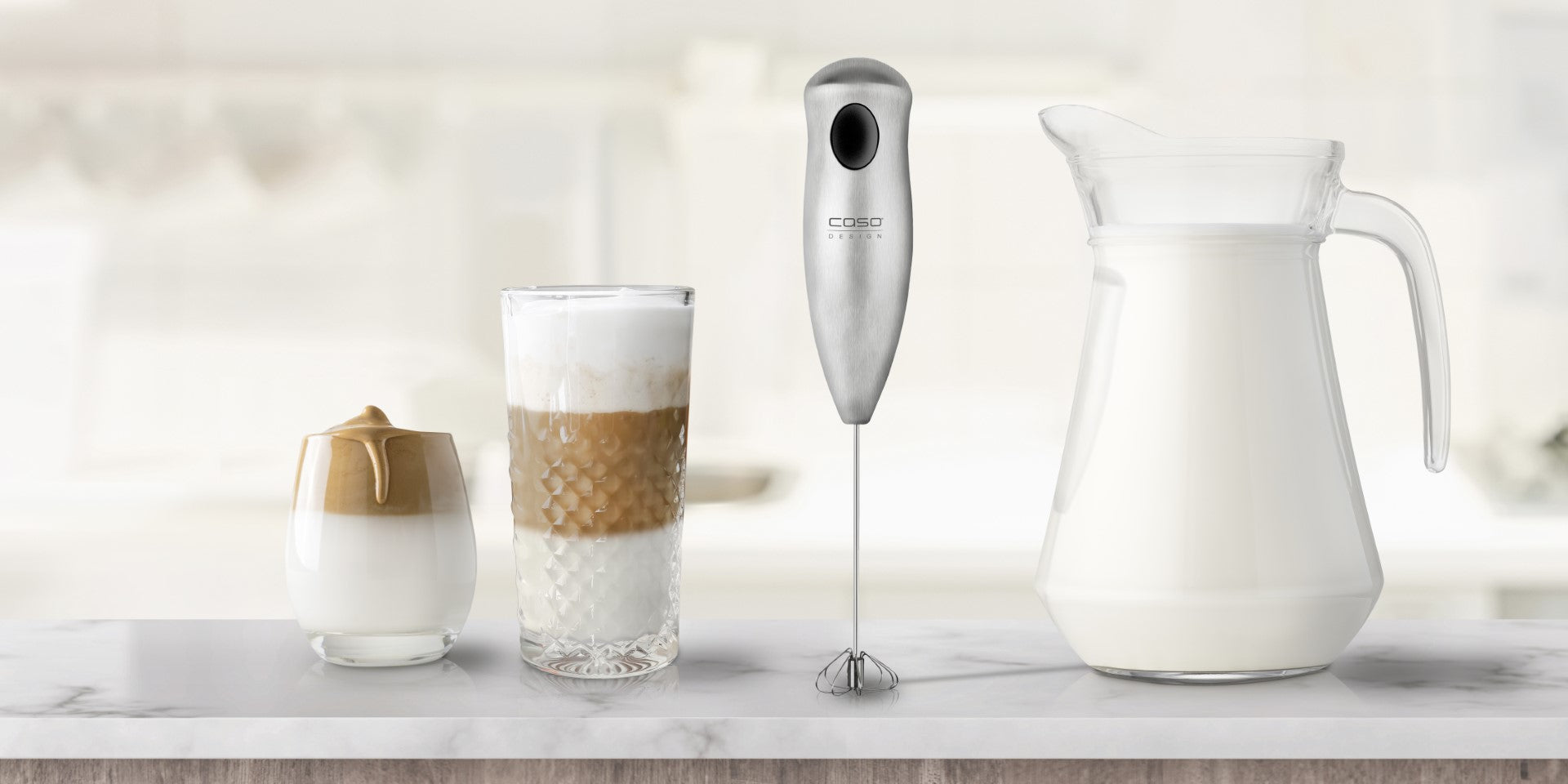 Caso Milk Frother With Stand (Stainless Steel) , easy cleaning , High rotational speed for fast frothing of milk and milkshakes, milk frother with stainless steel spring. Caso Design Product
