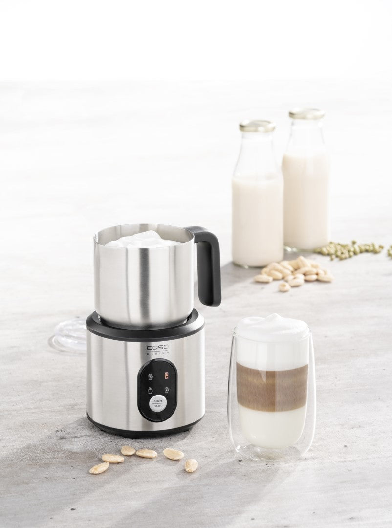 Caso Crema & Choco Inox Milk Frother With S.S Container, easy to clean, Automatic switch-off or manual stop, High-quality stainless steel housing with heat-insulating handle. Caso Design Product