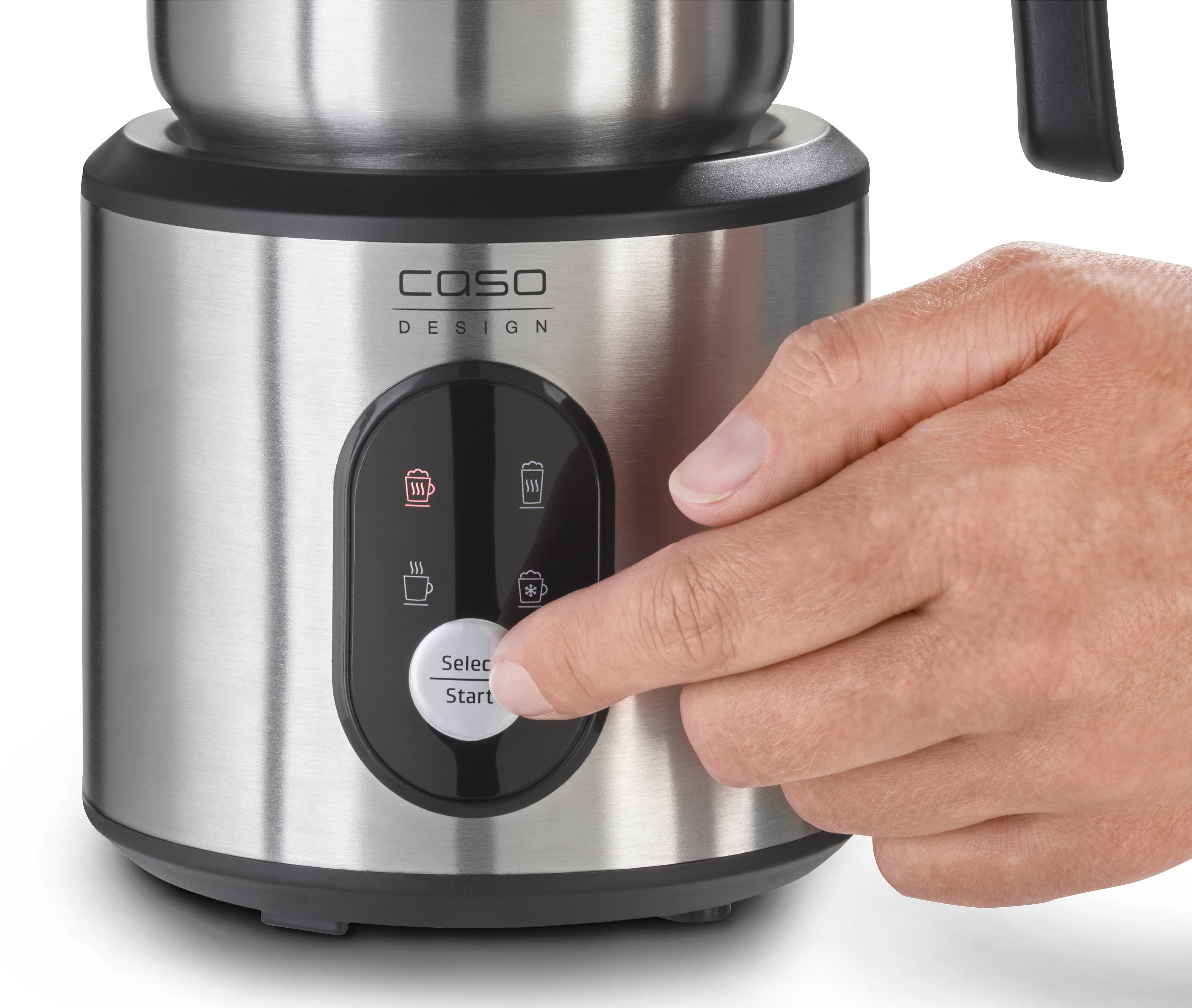 Caso Crema & Choco Inox Milk Frother With S.S Container, easy to clean, Automatic switch-off or manual stop, High-quality stainless steel housing with heat-insulating handle. Caso Design Product