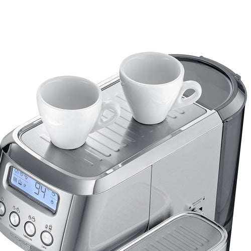 Caso Gourmet Latte Espresso Machine, 20 Bar ULKA Pump, Cup Heat Plate, 1 or 2 Cups, With practical cleaning and descaling function, Removable, transparent water tank (1.3 l) and milk container (700 ml)