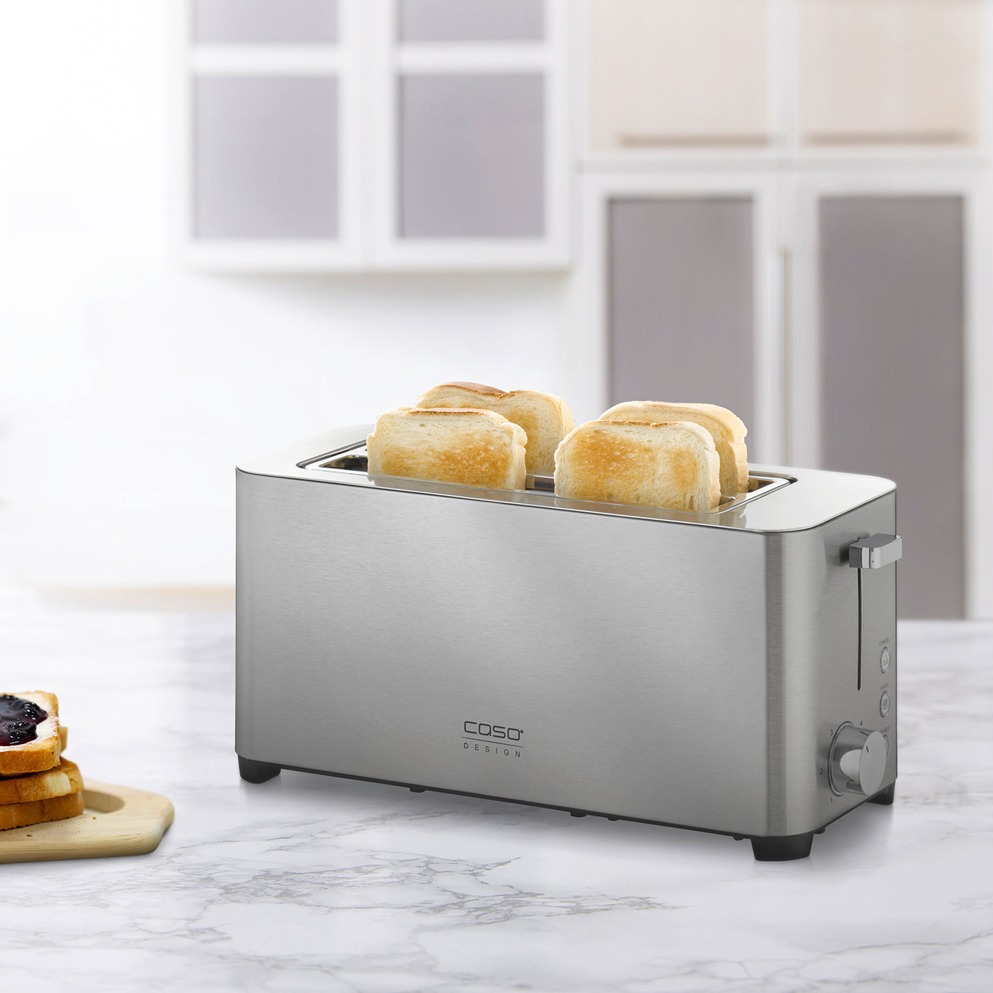 Caso Classico Toaster, 4 Slots, High Quality Stainless Steel, With Additional Rewarming, Defrosting and stop functions, Optimal Toasting Setting with 5 levels. Caso Design Product