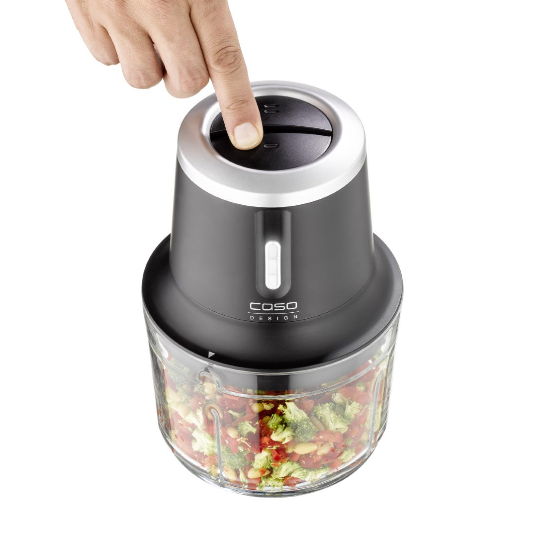 Caso Chop & Go Cordless Chopper, 200W, 1 Liter, Up to 60 Mins Runtime, 2300 RPM, Flexible and Ready to Use Anywhere, 4 stainless steel blades, Black. Caso Design Product