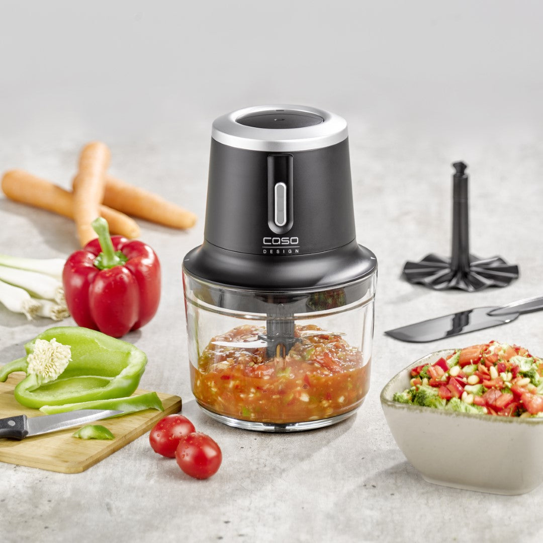 Caso Chop & Go Cordless Chopper, 200W, 1 Liter, Up to 60 Mins Runtime, 2300 RPM, Flexible and Ready to Use Anywhere, 4 stainless steel blades, Black. Caso Design Product