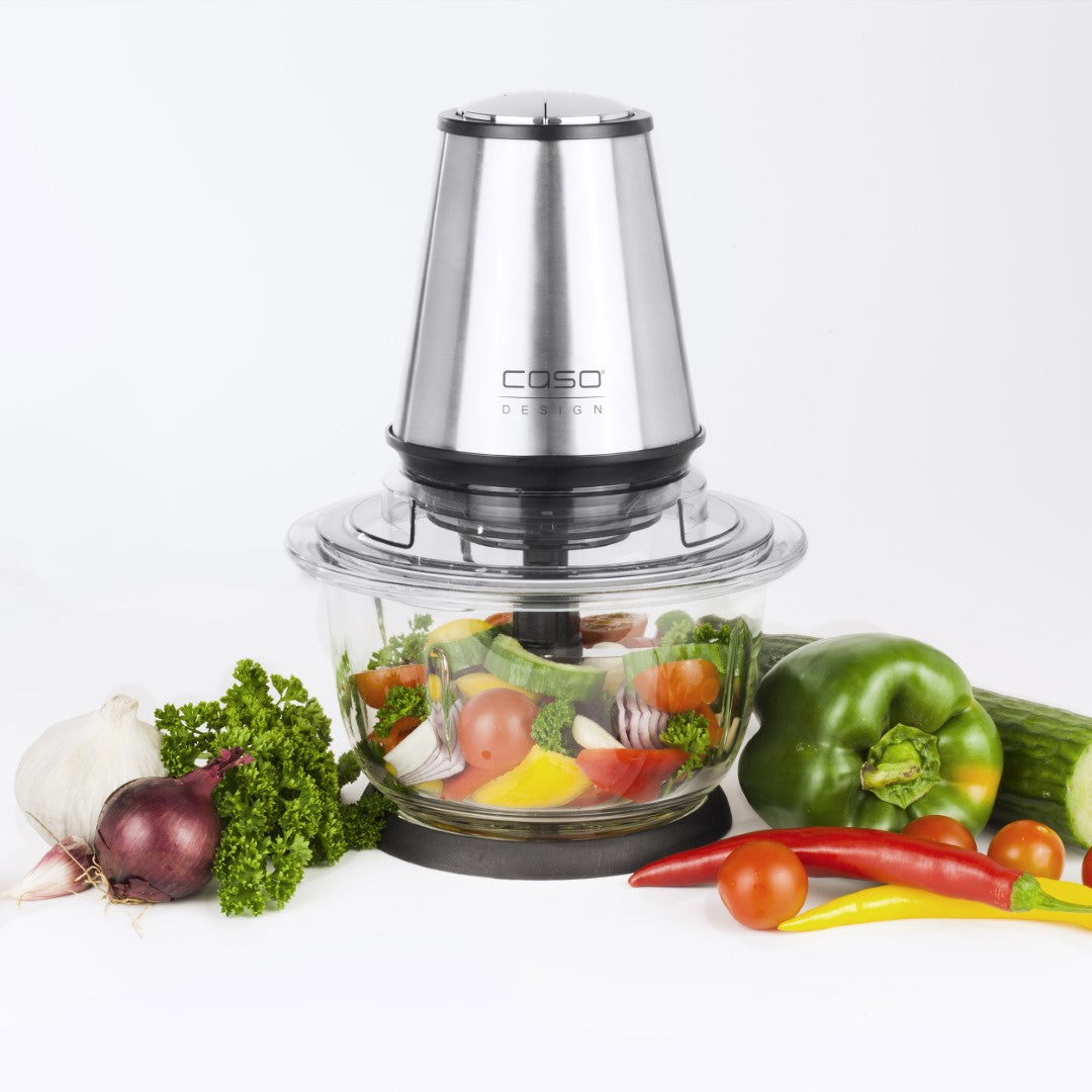 Caso Universal Glass Chopper, 400W, Heavy Duty Glass Container with 1.2 Liter Capacity, 4 Premium Stainless Steel Knives, Stainless Steel. Caso Design Product