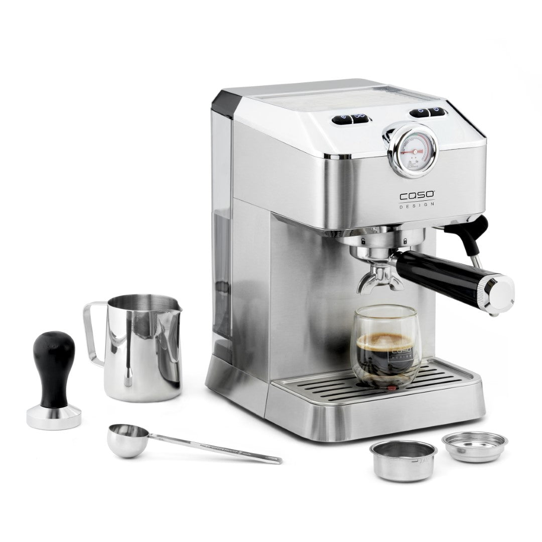 Caso Espresso Machine 19 Bar Ulka Pump, with milk frother, with cup heat plate, 1100W, 1.5 Liter. Caso Design Product