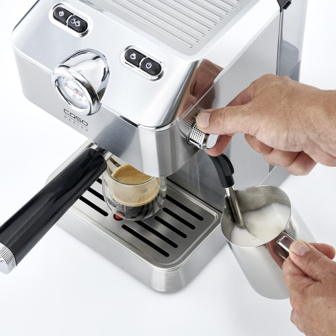 Caso Espresso Machine 19 Bar Ulka Pump, with milk frother, with cup heat plate, 1100W, 1.5 Liter. Caso Design Product