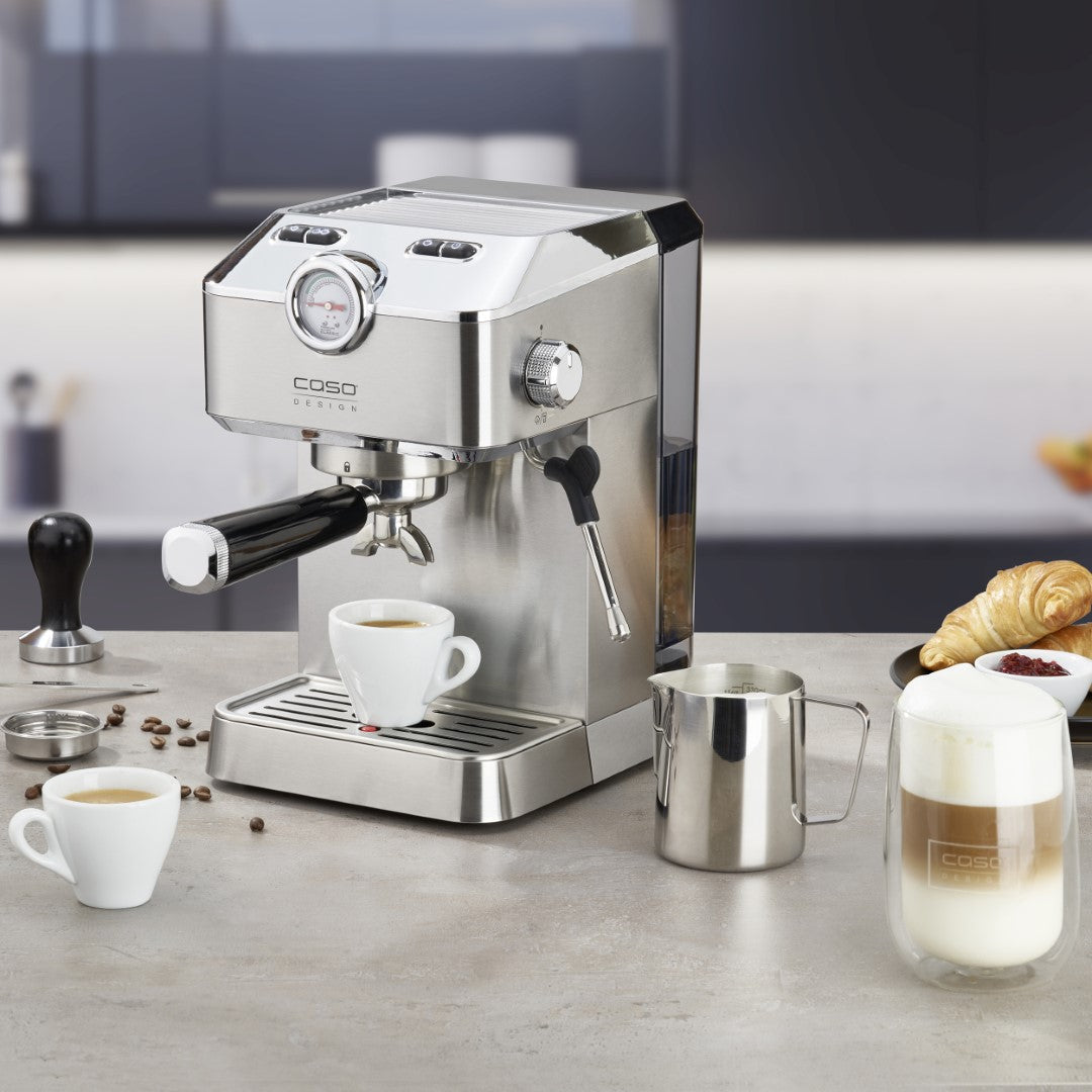 Caso Espresso Machine 19 Bar Ulka Pump, with milk frother, with cup heat plate, 1100W, 1.5 Liter. Caso Design Product