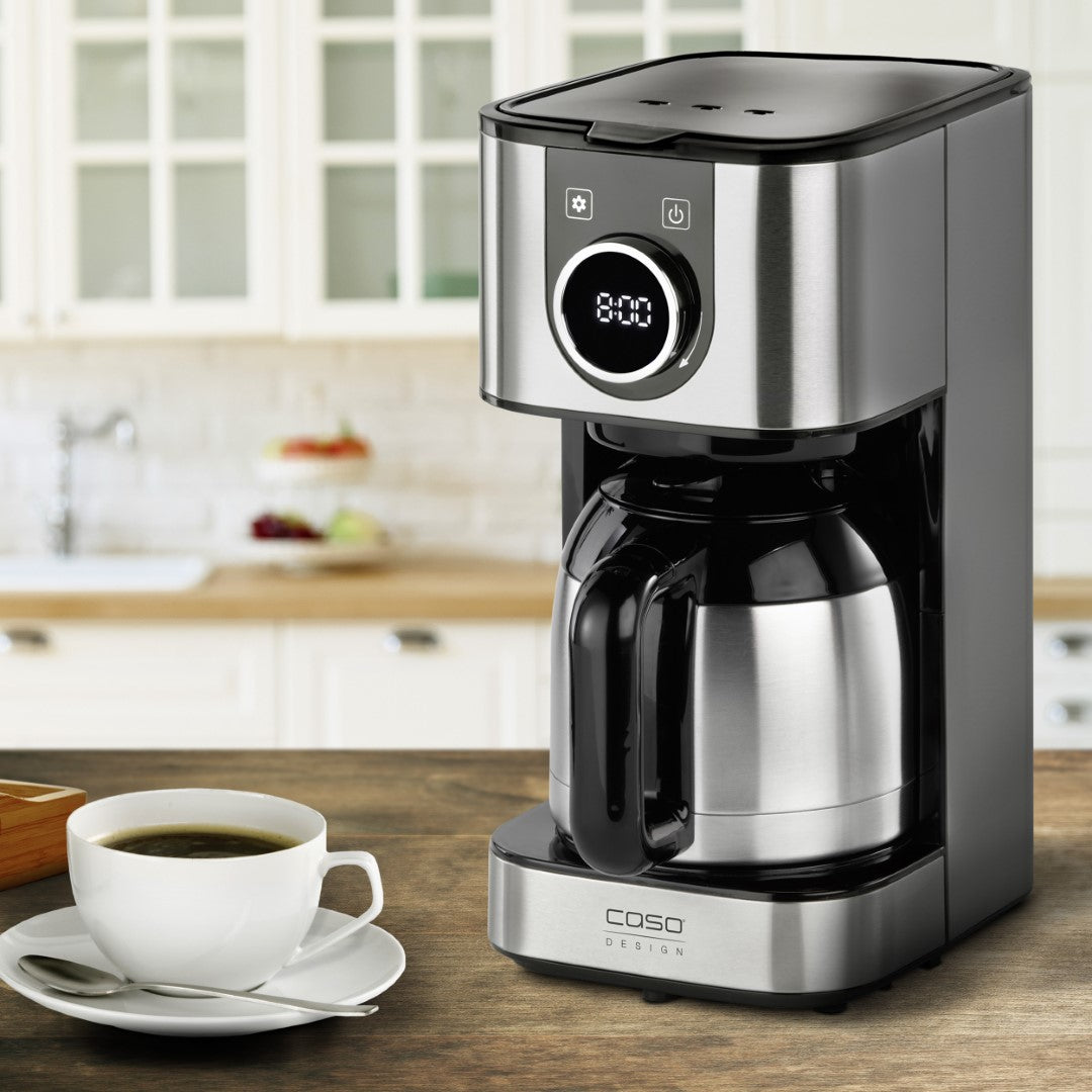 Caso American Coffee Maker With Insulated Jug, 900W, Timer Stainless steel with permanent Filter for 10 Cups, Stainless Steel and Black. Caso Design Product