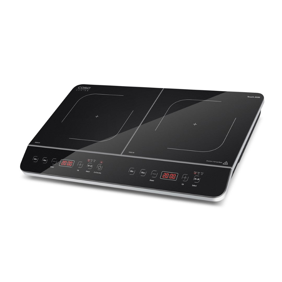 Caso Touch Mobile Double Induction Hob, 3500W, Safe thanks to automatic pot detection, Glass ceramic surface, 6 power levels, Fast and energy-saving , easy cleaning. Caso Design Product