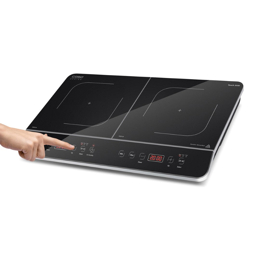 Caso Touch Mobile Double Induction Hob, 3500W, Safe thanks to automatic pot detection, Glass ceramic surface, 6 power levels, Fast and energy-saving , easy cleaning. Caso Design Product