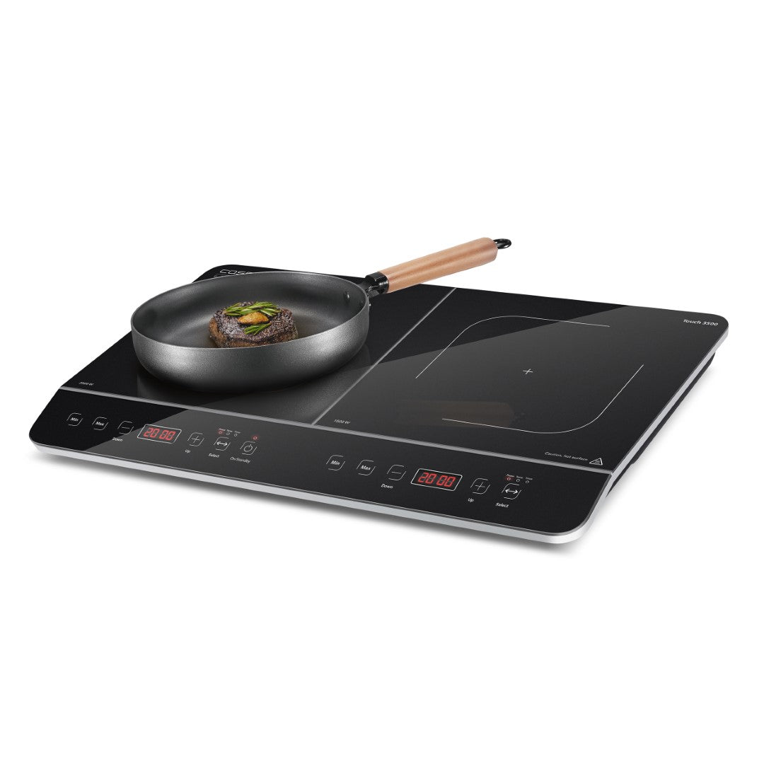 Caso Touch Mobile Double Induction Hob, 3500W, Safe thanks to automatic pot detection, Glass ceramic surface, 6 power levels, Fast and energy-saving , easy cleaning. Caso Design Product