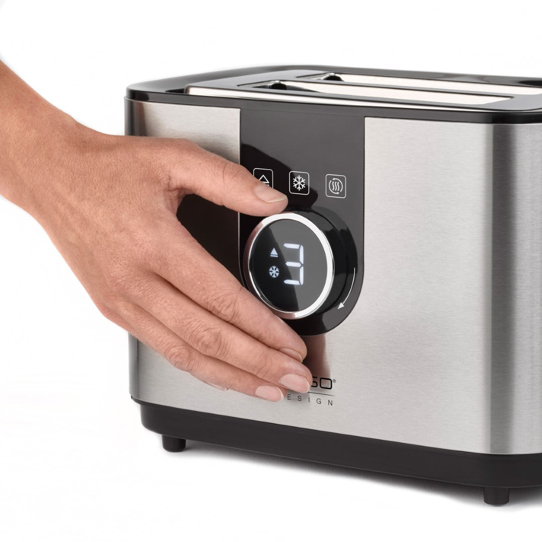 محمصة توستر مختارة من كاسو مزودة بشاشة رقمية، 2 شريحة، إعدادات مثالية لمستوى التحميص مع 7 مستويات، سهولة الاستخدام بفضل لوحة التحكم التي تعمل باللمس والمقبض الدوار  منتج تصميم كاسو ديزاين، الأردن