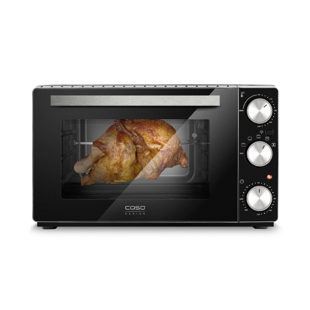 Caso Classic Oven, 26 Liter , 5 functions: Top and bottom heat, bottom heat, top heat, convection, and grill and revolving spit, 4 levels of insertions, Black. Caso Design Product