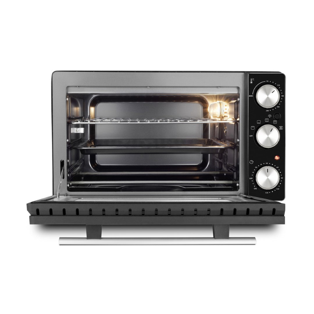 Caso Classic Oven, 26 Liter , 5 functions: Top and bottom heat, bottom heat, top heat, convection, and grill and revolving spit, 4 levels of insertions, Black. Caso Design Product