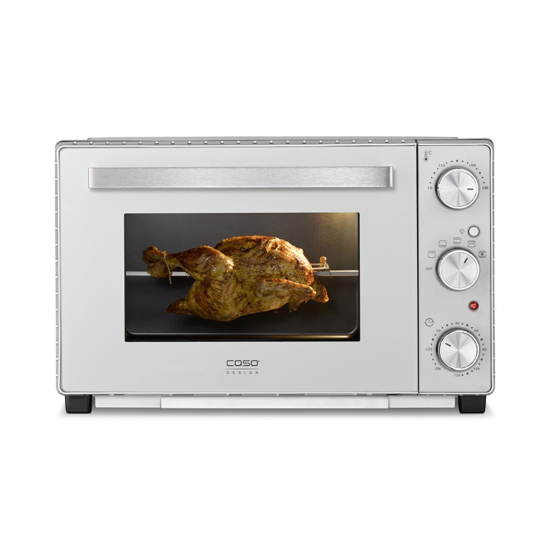 Caso Classic Oven, 32 Liter , 5 functions: Top and bottom heat, bottom heat, top heat, convection, and grill and revolving spit, 4 levels of insertions, Stainless Steel. Caso Design Product