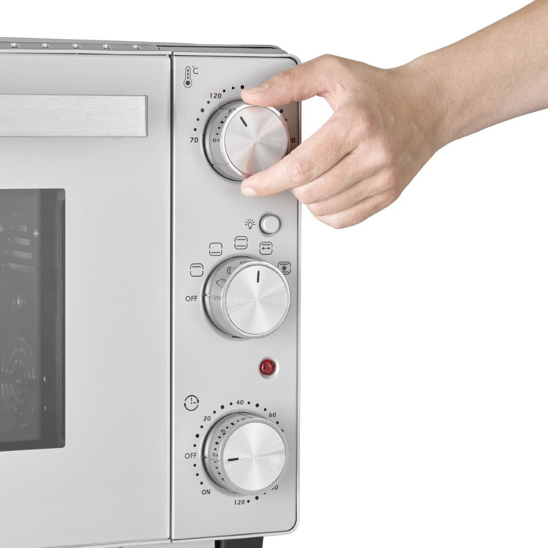 Caso Classic Oven, 32 Liter , 5 functions: Top and bottom heat, bottom heat, top heat, convection, and grill and revolving spit, 4 levels of insertions, Stainless Steel. Caso Design Product