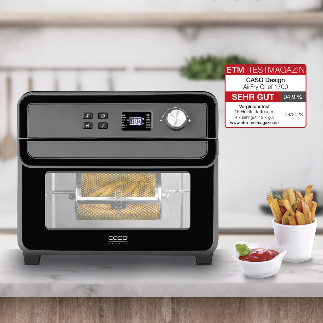Caso Airfry Chef Hot Air Fryer With Timer, 1700W, Black , 3 Temperature Levels from 40°C to 230°C (5°C Increments). Caso Design Product