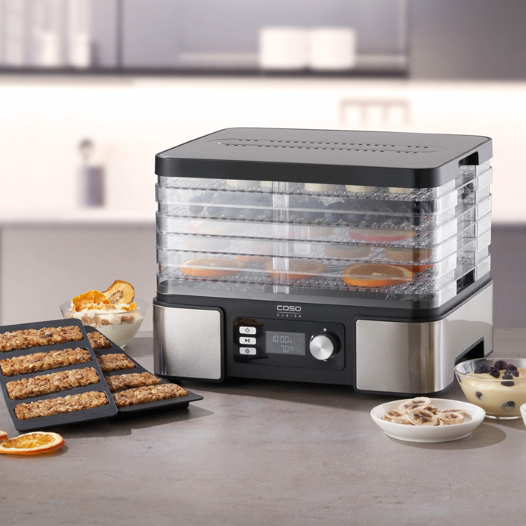 Caso Food Dehydrator , Temperature adjustable from 30 °C to 70 °C (in 5 °C increments), For drying and preserving of fruit, vegetables, herbs, mushrooms, meat, nuts, grains, seeds. Caso Design Product