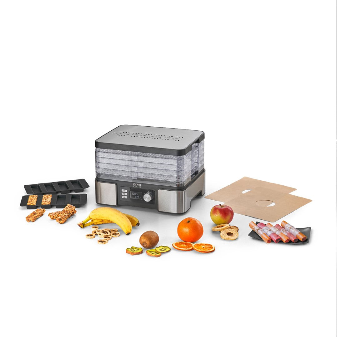 Caso Food Dehydrator , Temperature adjustable from 30 °C to 70 °C (in 5 °C increments), For drying and preserving of fruit, vegetables, herbs, mushrooms, meat, nuts, grains, seeds. Caso Design Product