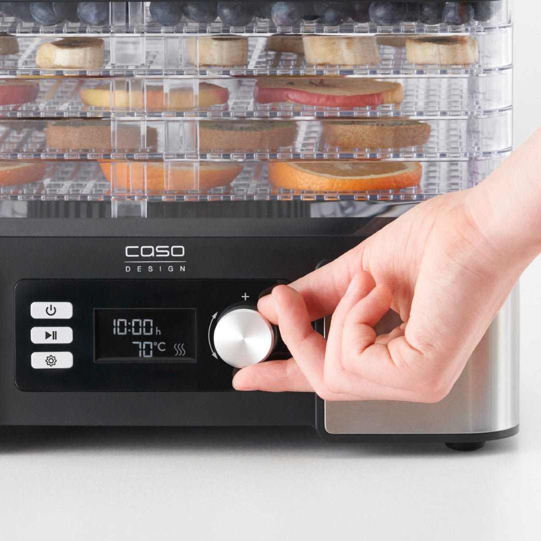 Caso Food Dehydrator , Temperature adjustable from 30 °C to 70 °C (in 5 °C increments), For drying and preserving of fruit, vegetables, herbs, mushrooms, meat, nuts, grains, seeds. Caso Design Product