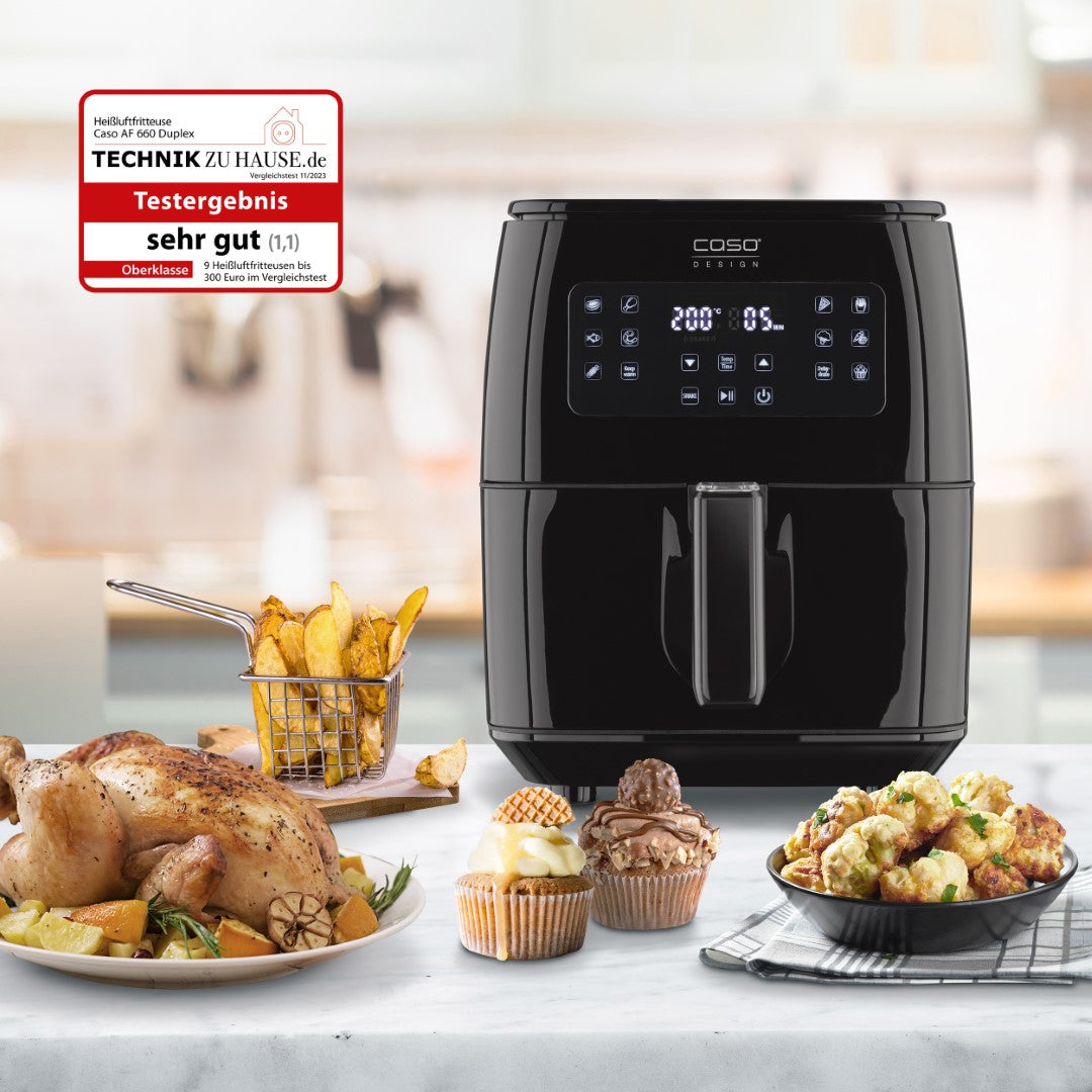 Caso Air Fryer Xlarge, 1700W, 6.4 Liter, Extra Large Basket Volume: 7L, Steamer & AirFryer, 3 in 1 Hot Air Fryer, 10 Preset Programs , Black. Caso Design Product