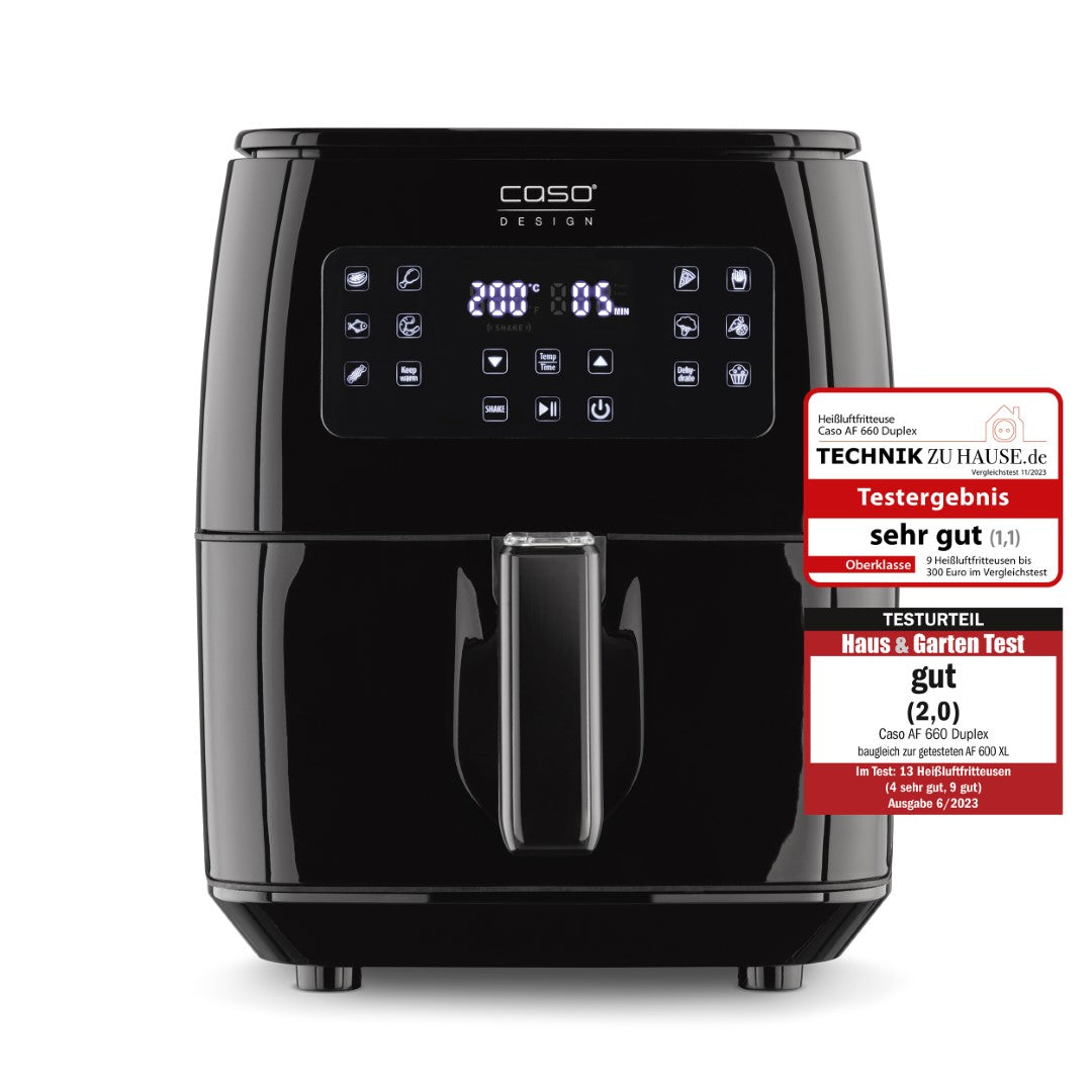 Caso Air Fryer Xlarge, 1700W, 6.4 Liter, Extra Large Basket Volume: 7L, Steamer & AirFryer, 3 in 1 Hot Air Fryer, 10 Preset Programs , Black. Caso Design Product