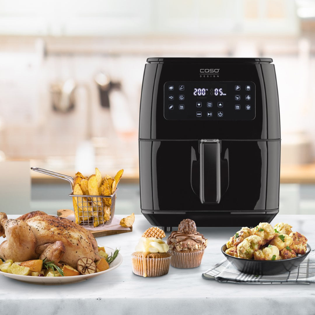 Caso Air Fryer Xlarge, 1700W, 6.4 Liter, Extra Large Basket Volume: 7L, Steamer & AirFryer, 3 in 1 Hot Air Fryer, 10 Preset Programs , Black. Caso Design Product