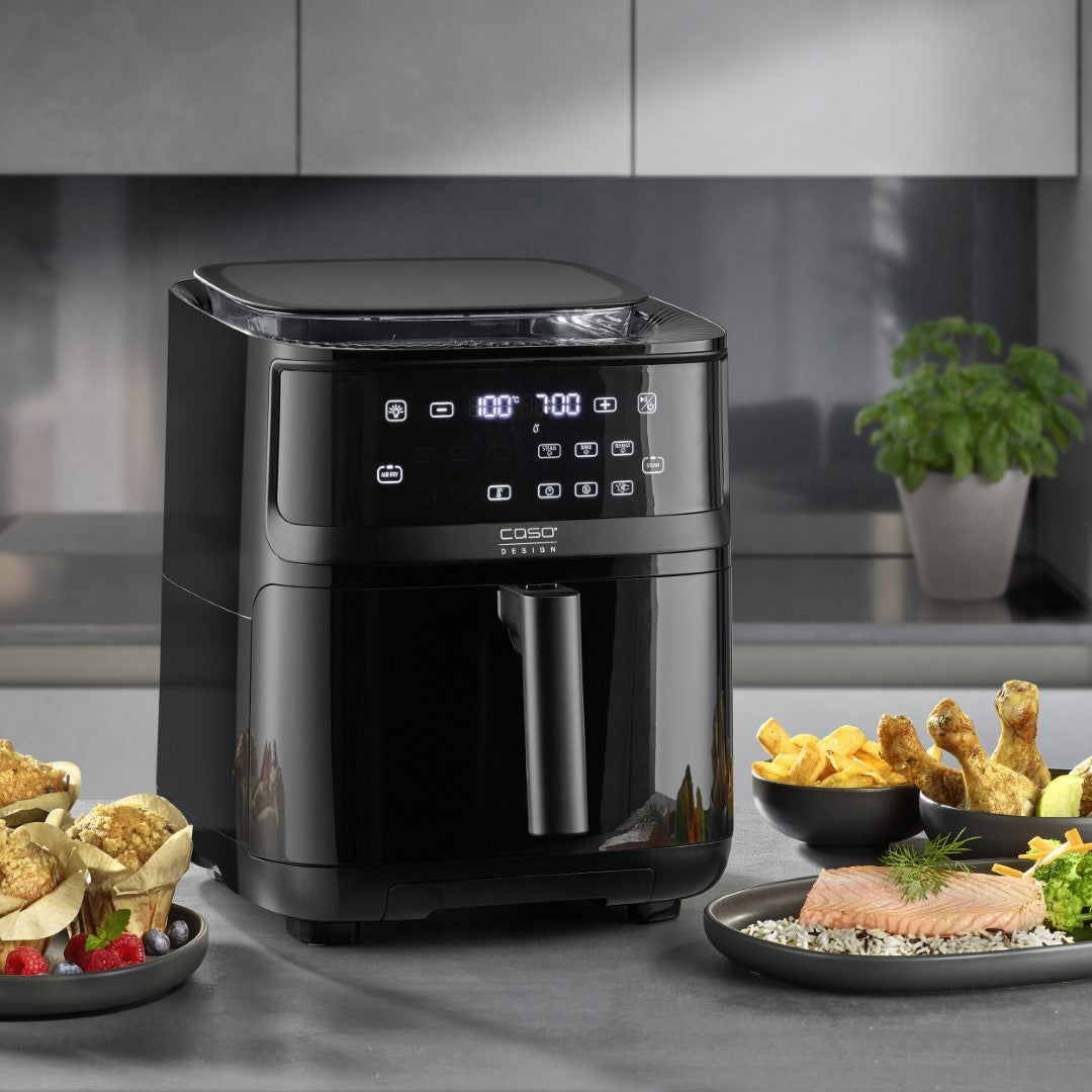 Caso Air Fryer Xlarge With Window & Steamer, 1700W, 7 Liter Capacity, Touch Control, Removable Frying Basket, Dishwasher Safe, 12 Automatic Programs , Black . Caso Design Product