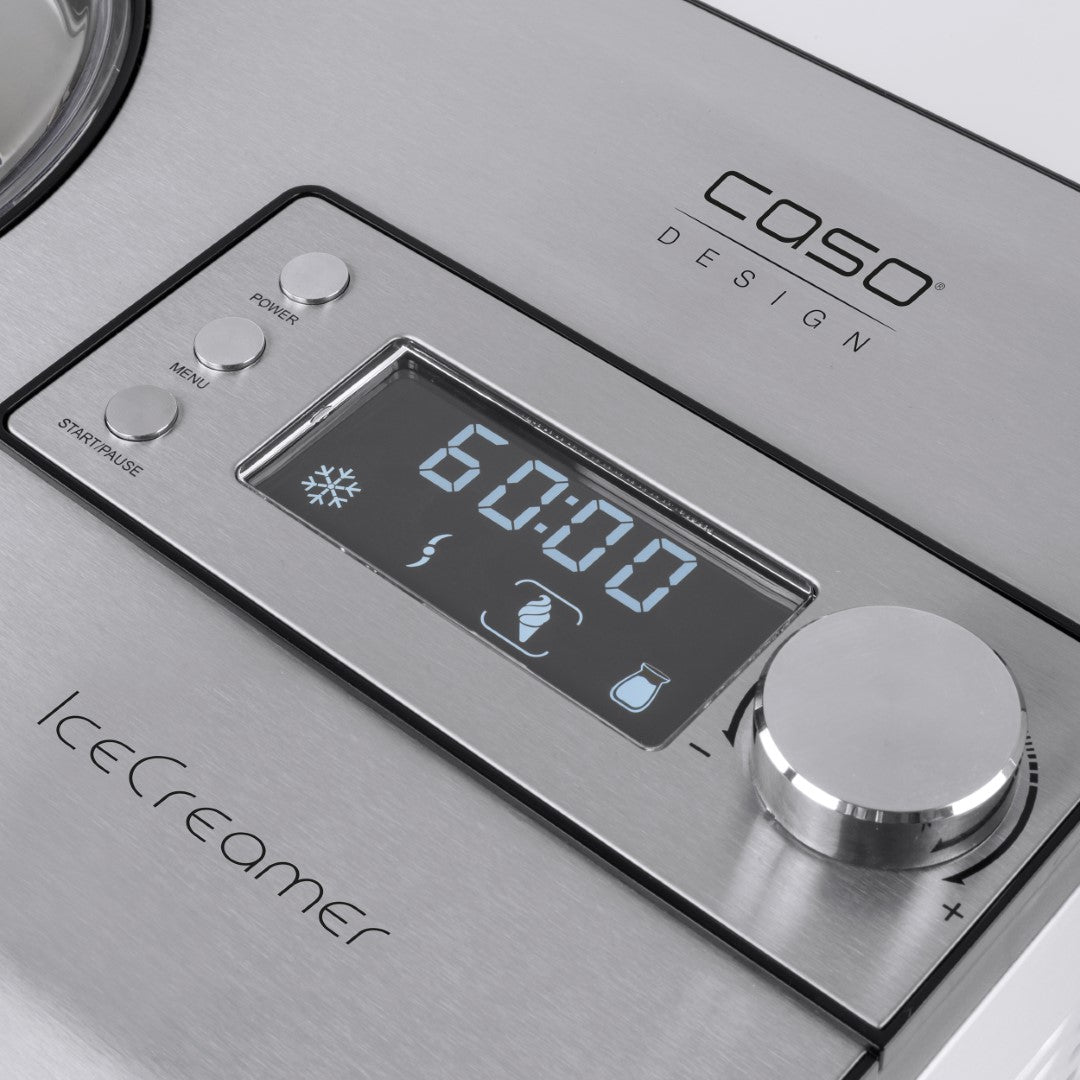Caso Ice Cream And Yogurt Maker With Compressor Technology, no pre-refrigeration required, 4 Programs, Produces up to 2 liters of ice cream, sorbet or yougurt. Caso Design Product