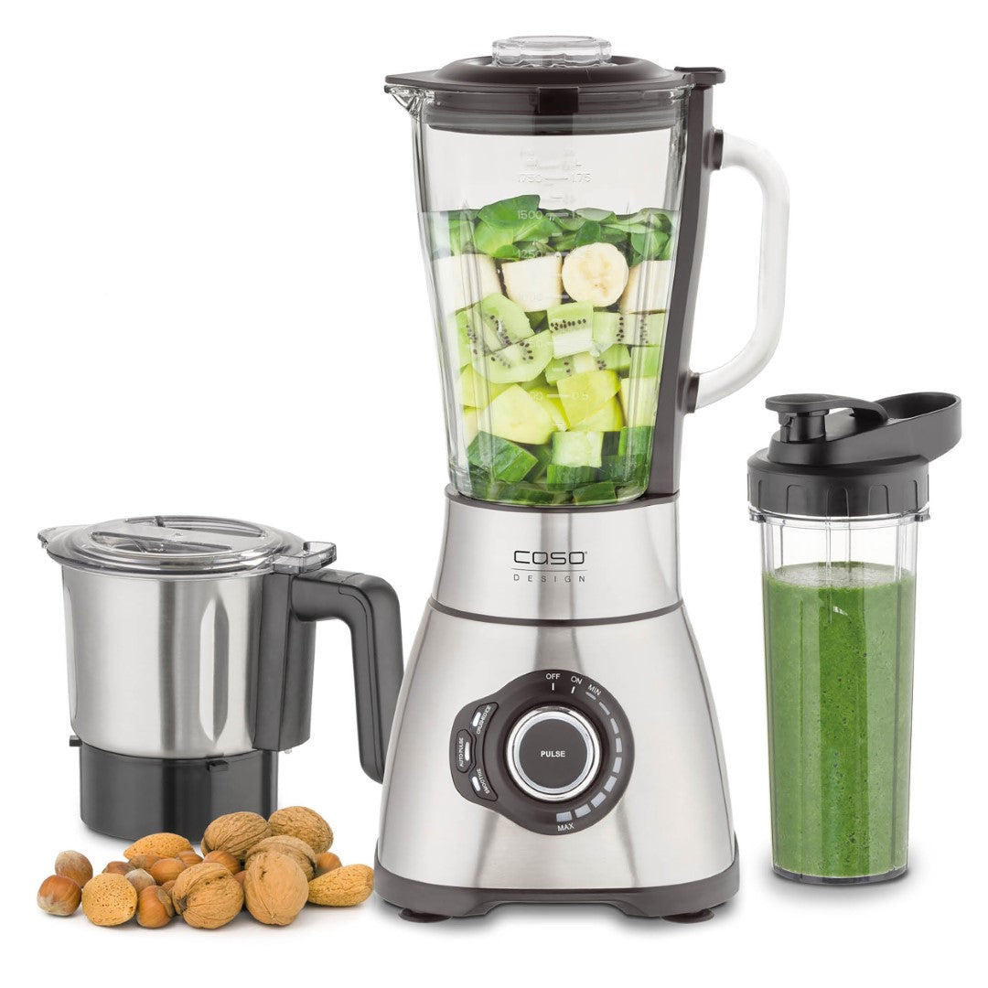 Caso Blender Set With Accessories: Drinking Bottle and Chopper , 1800W, Large Mixing Container 1.75L Stainless Steel Housing. Caso Design Product