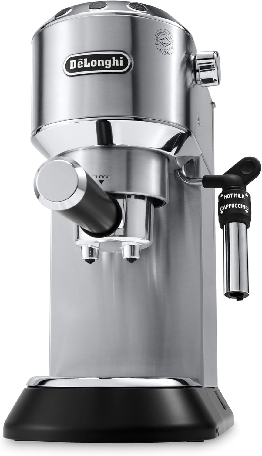 DeLonghi EC685.M DEDICA 15-Bar Pump Espresso Machine Coffee Maker, 220 Volts, Stainless Steel