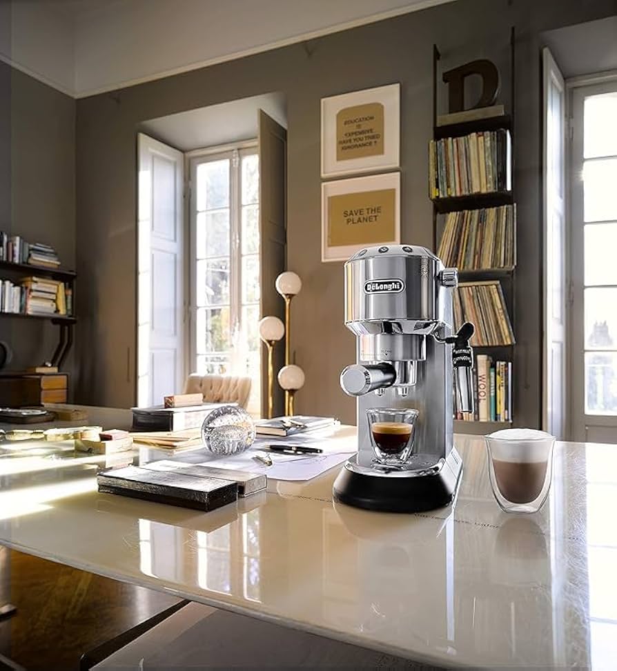 DeLonghi EC685.M DEDICA 15-Bar Pump Espresso Machine Coffee Maker, 220 Volts, Stainless Steel