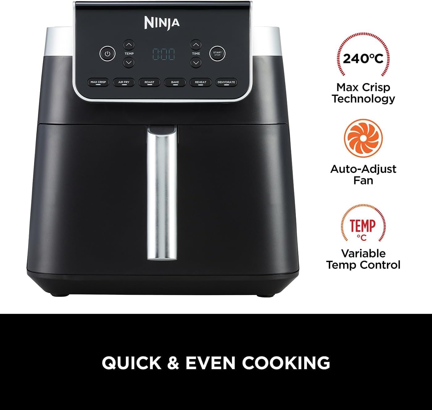 Ninja Air Fryer Max Pro, 6.2l Uses No Oil Large Square Single Drawer