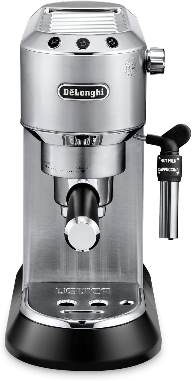 DeLonghi EC685.M DEDICA 15-Bar Pump Espresso Machine Coffee Maker, 220 Volts, Stainless Steel