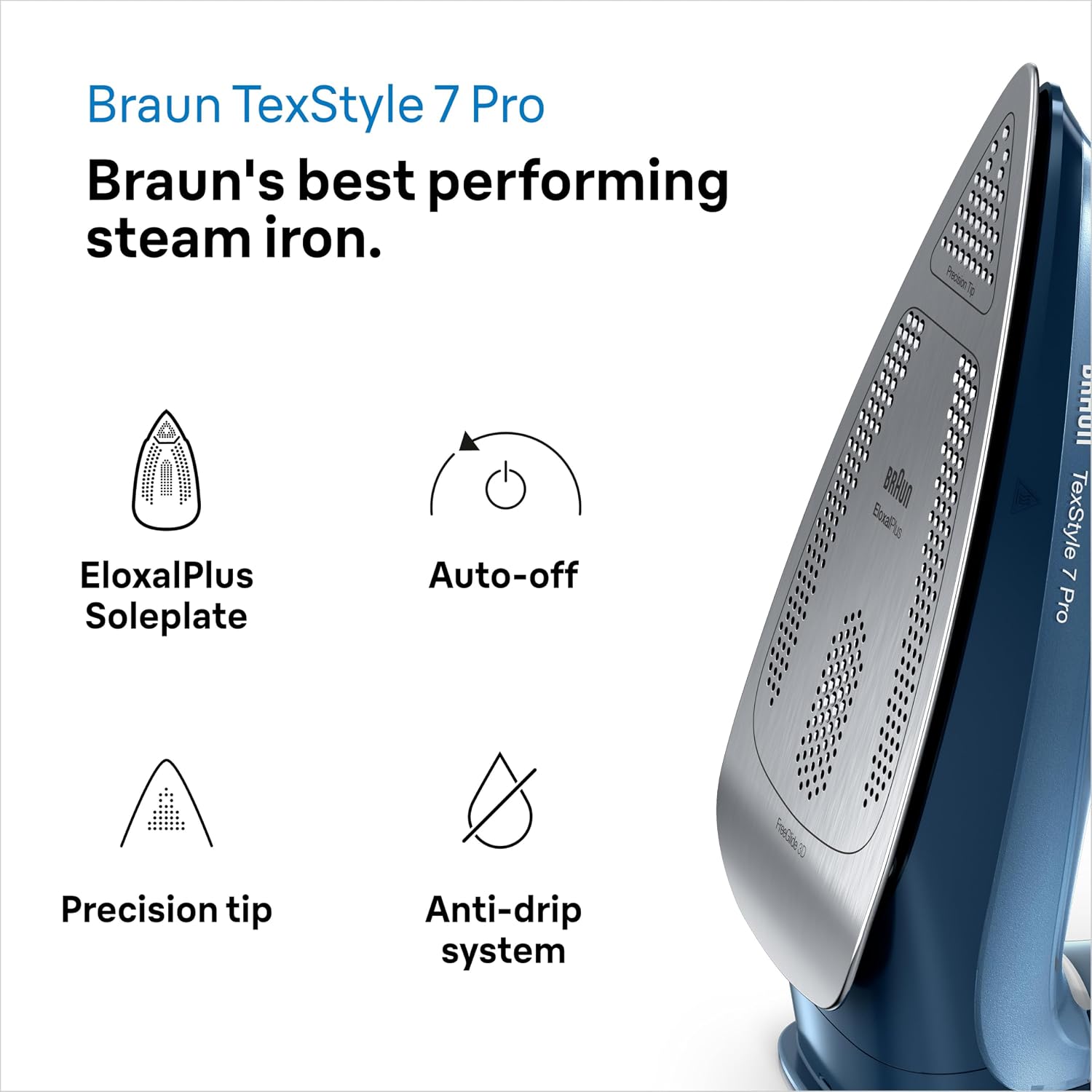 Braun TexStyle 7 Pro SI7160BL | FreeGlide 3D Steam Iron | 3000W | Blue
