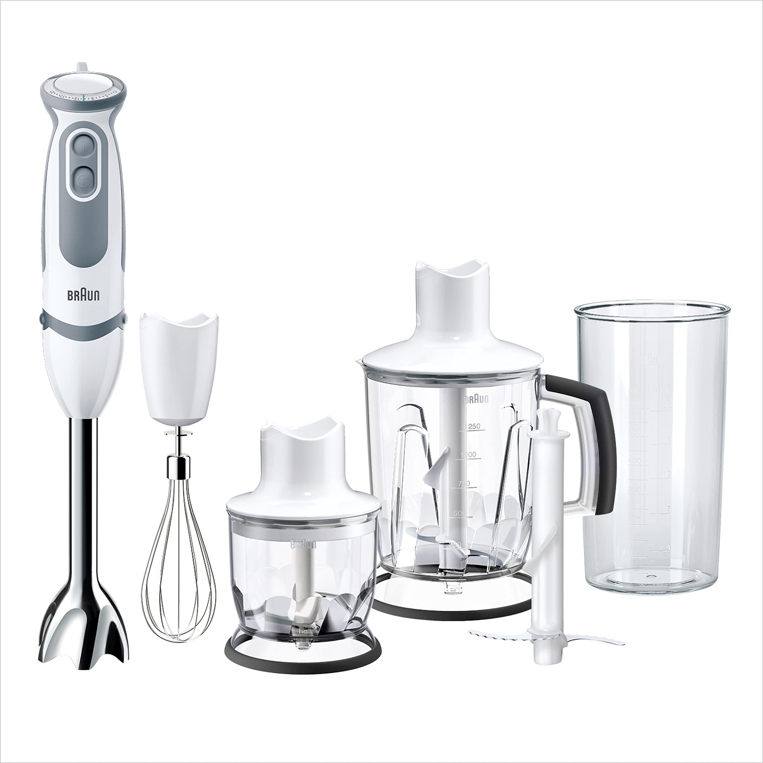 Braun MQ5245 WH MultiQuick 5 Vario Hand Blender with Attachments, 1000W (White/Grey)