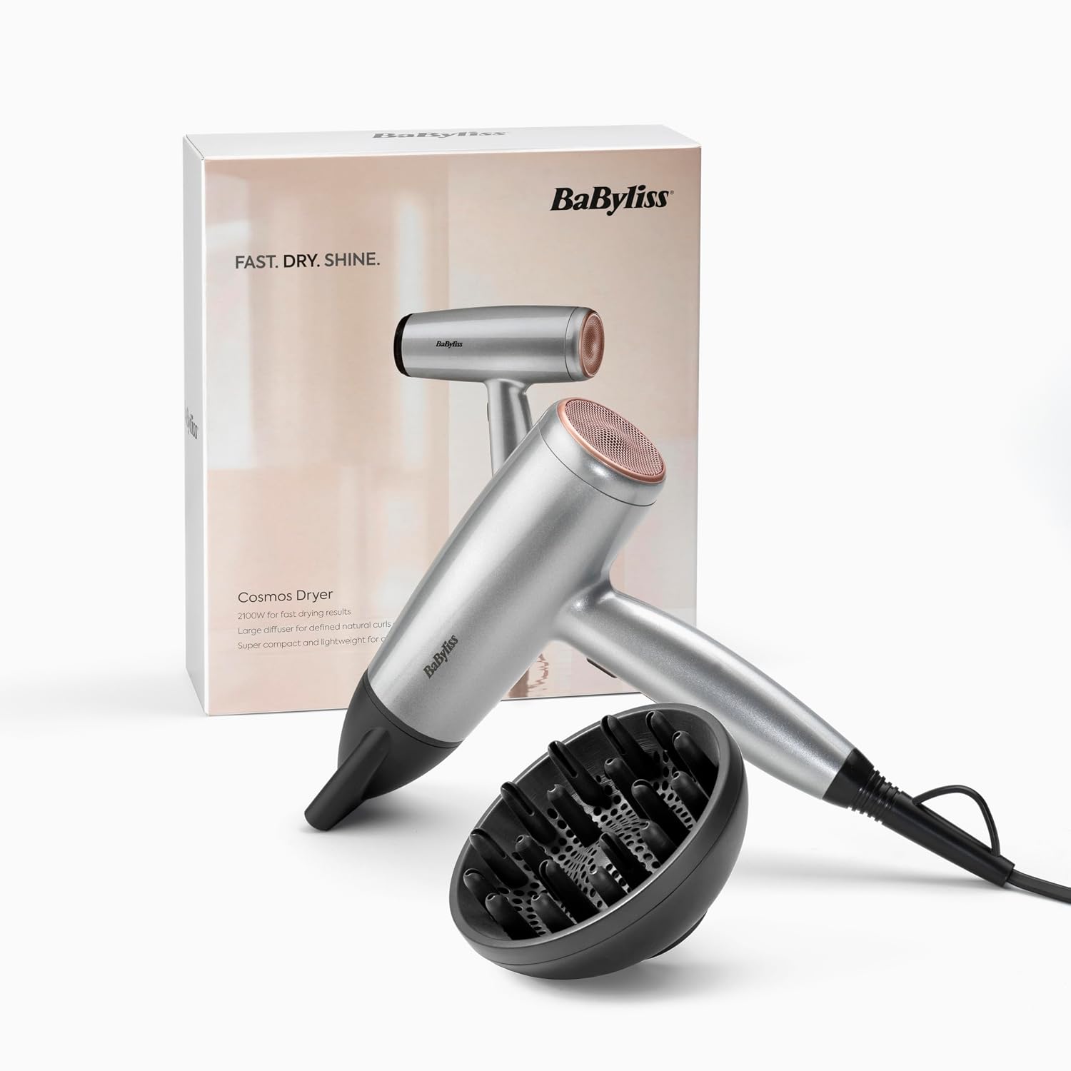 BaByliss Cosmos Lightweight Hair Dryer with Diffuser, 2000W Powerful
