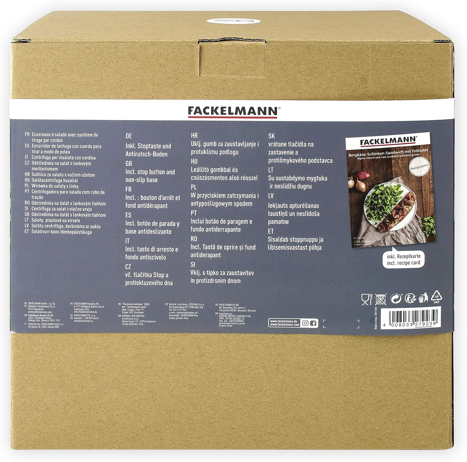 Fackelmann Salad Spinner Plastic, Ø245X170 mm, Blue/Grey
