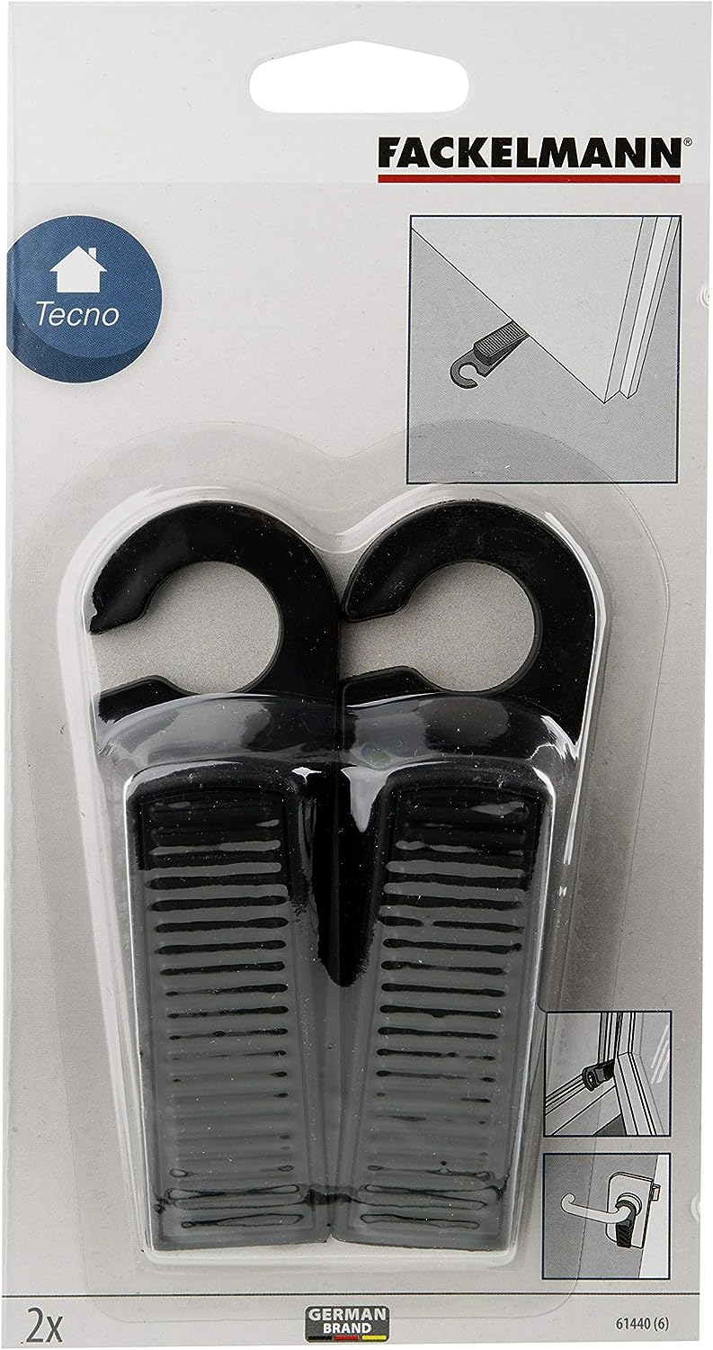 Fackelmann Door Stopper With Hook, Rubber, 128X40X27 mm, Black (Set Of 2)