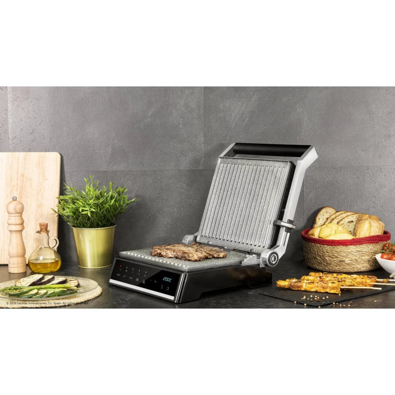 Cecotec Rock’Ngrill Smart Electric Grill, 2000 W Power, Smart 180° Opening, Removable Non-Stick RockStone