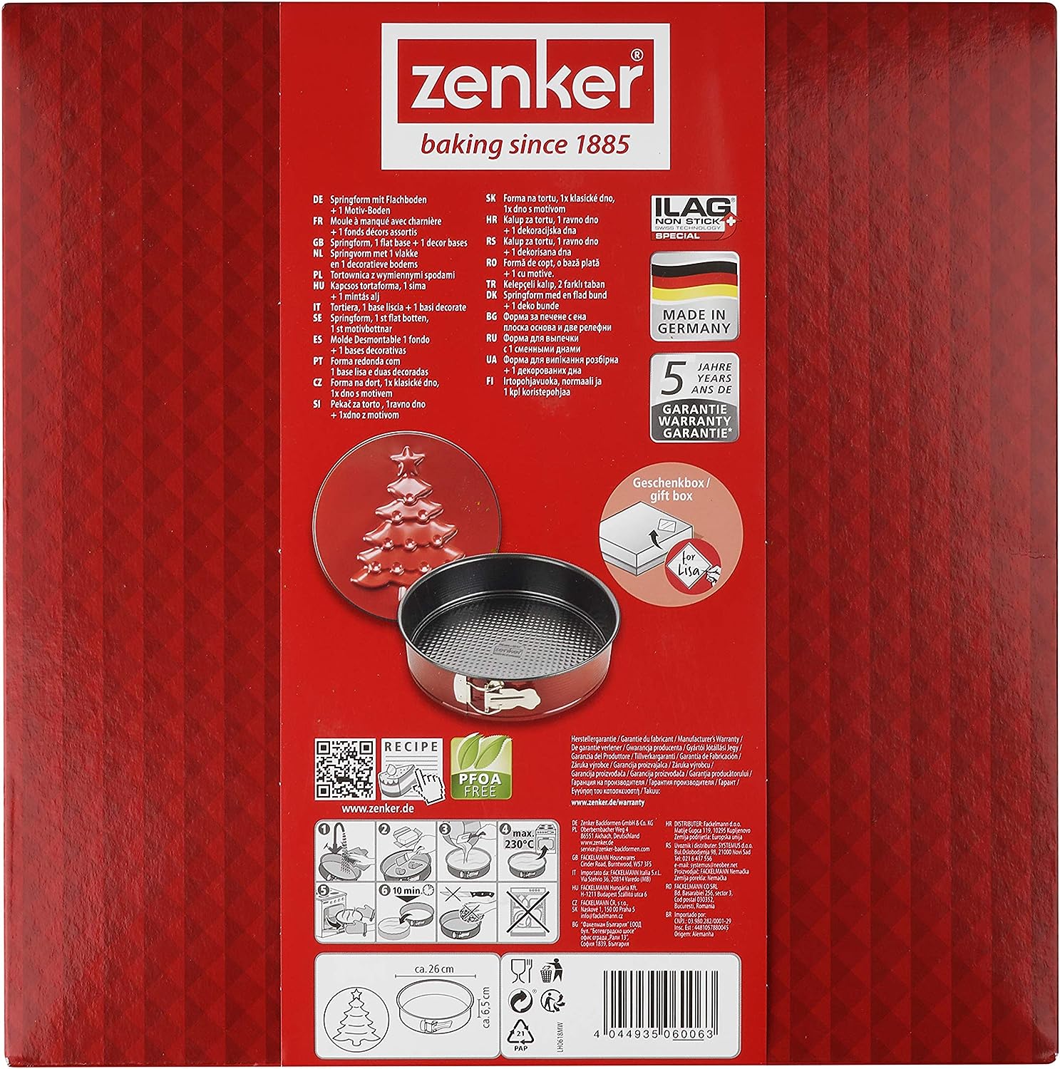 Zenker "Sparkling Christmas" Springform With Flat And Motive Base Steel With Nonstick Coating, Red/Black