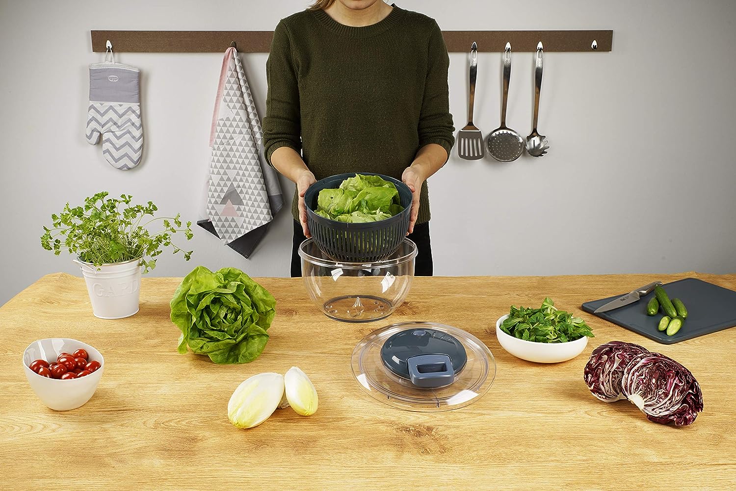 Fackelmann Salad Spinner Plastic, Ø245X170 mm, Blue/Grey