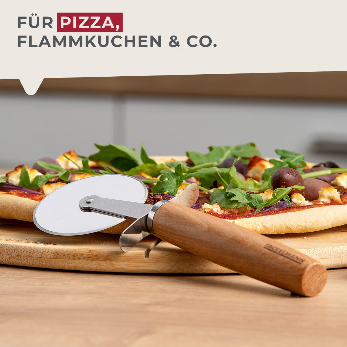 Fackelmann Pizza Cutter, S.S & Beech, 21 cm