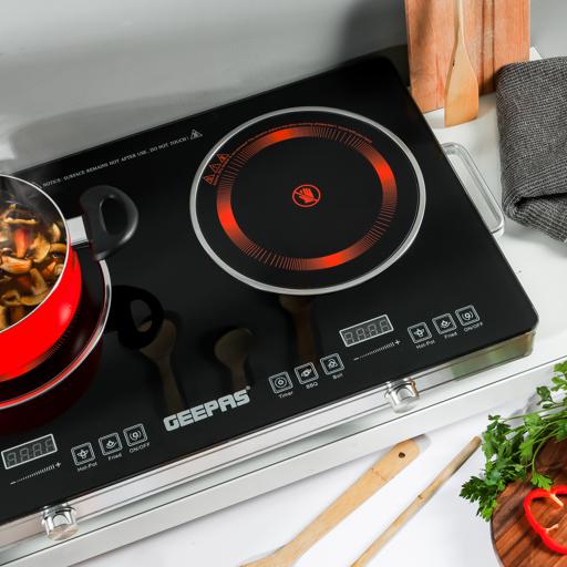 Geepas Double Burner Infrared Cooker, Led Display,9 Temperature Settings