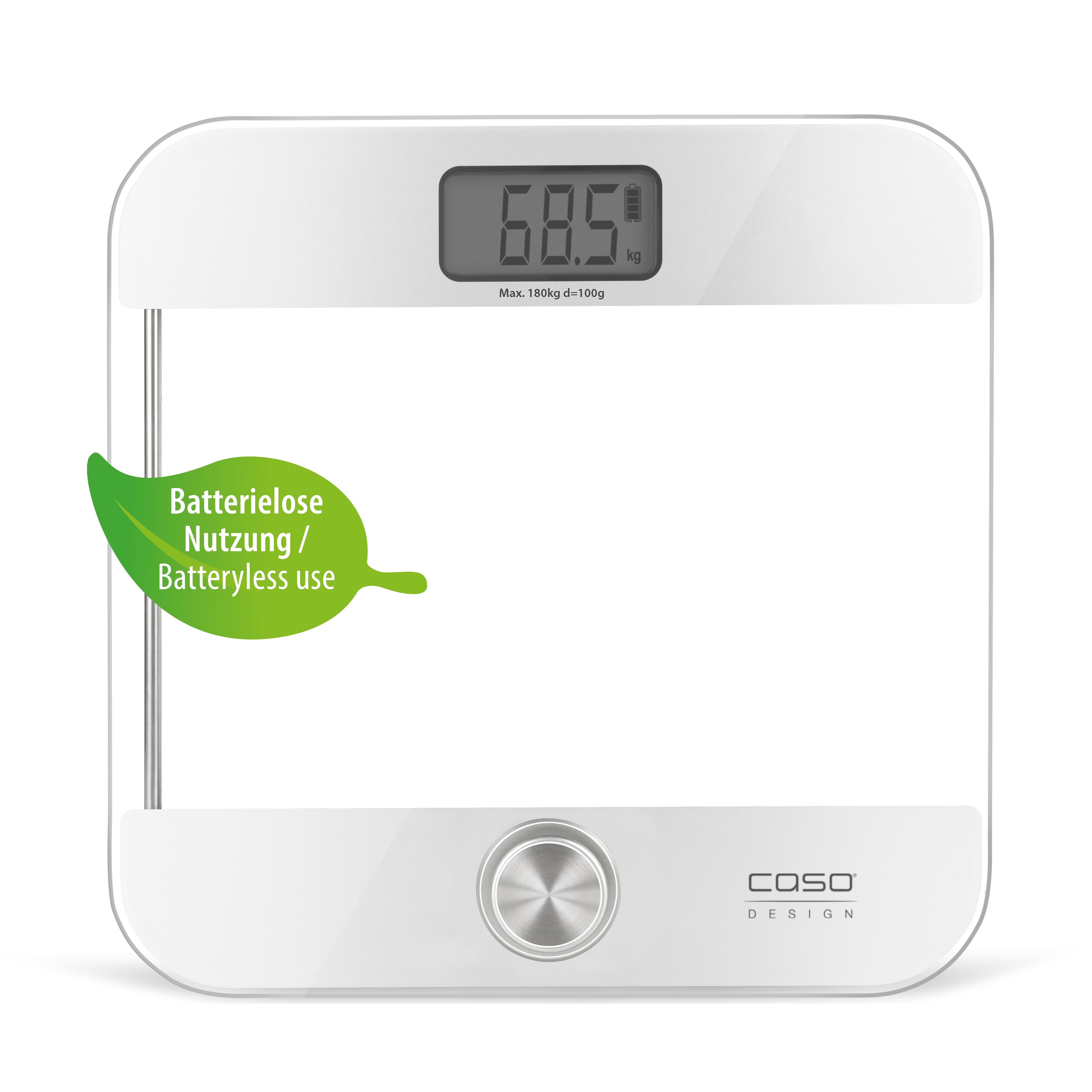 Caso Body Energy Ecostyle Personal Scale, Up to 180 kg in 100 g increments Battery Free, High Quality Glass Surface. Caso Design Product