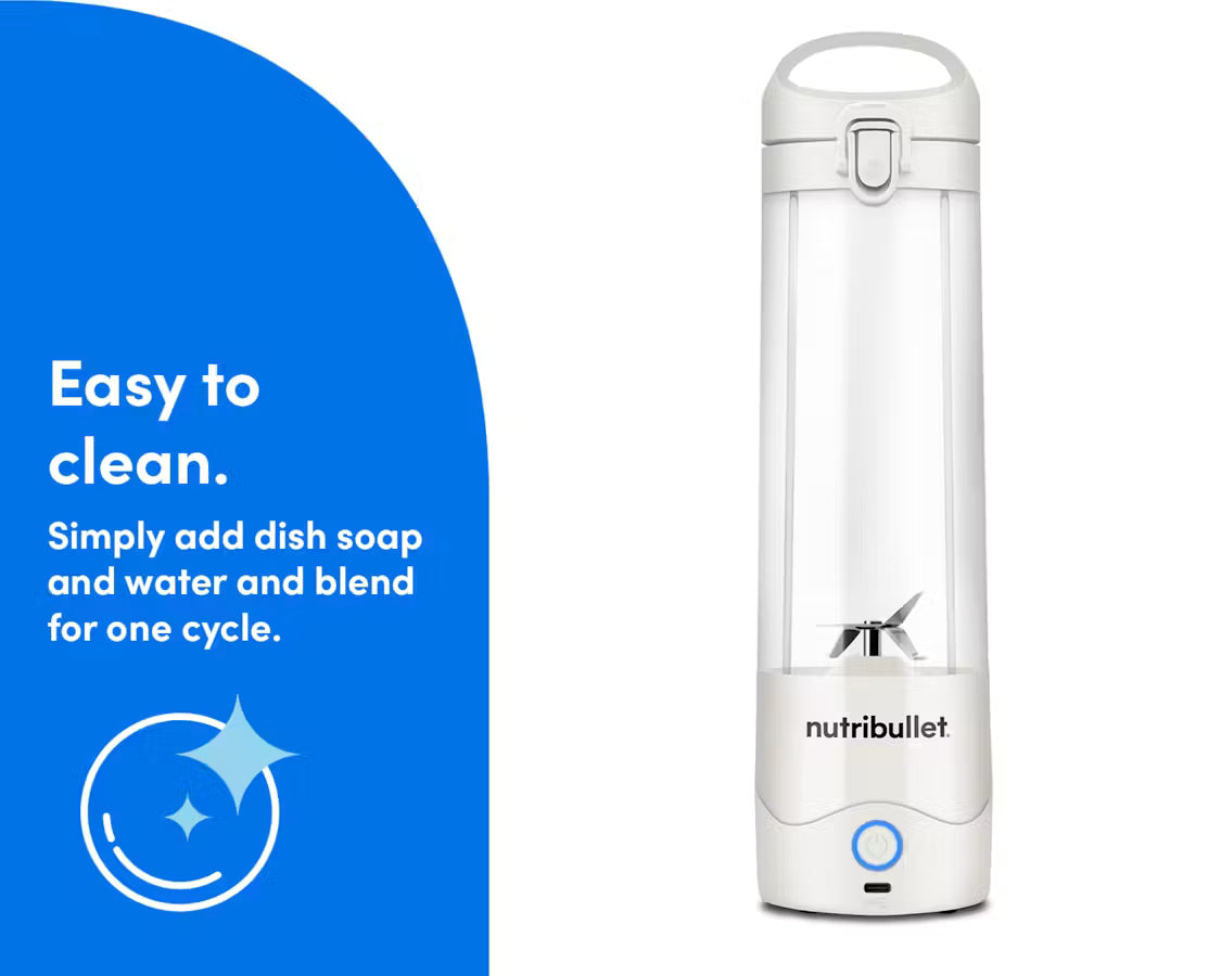 خلاط Nutribullet محمول سعة 475 مل لاسلكي للعصائر والمشروبات، قلاب مقاوم للتسرب للشرب، أبيض