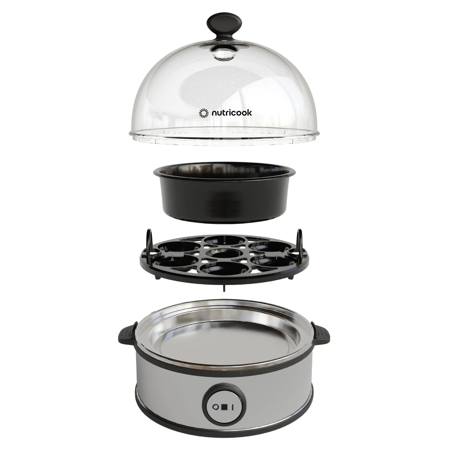 Nutricook Rapid Egg Cooker ، إيقاف تلقائي ، 360 وات ، فضي