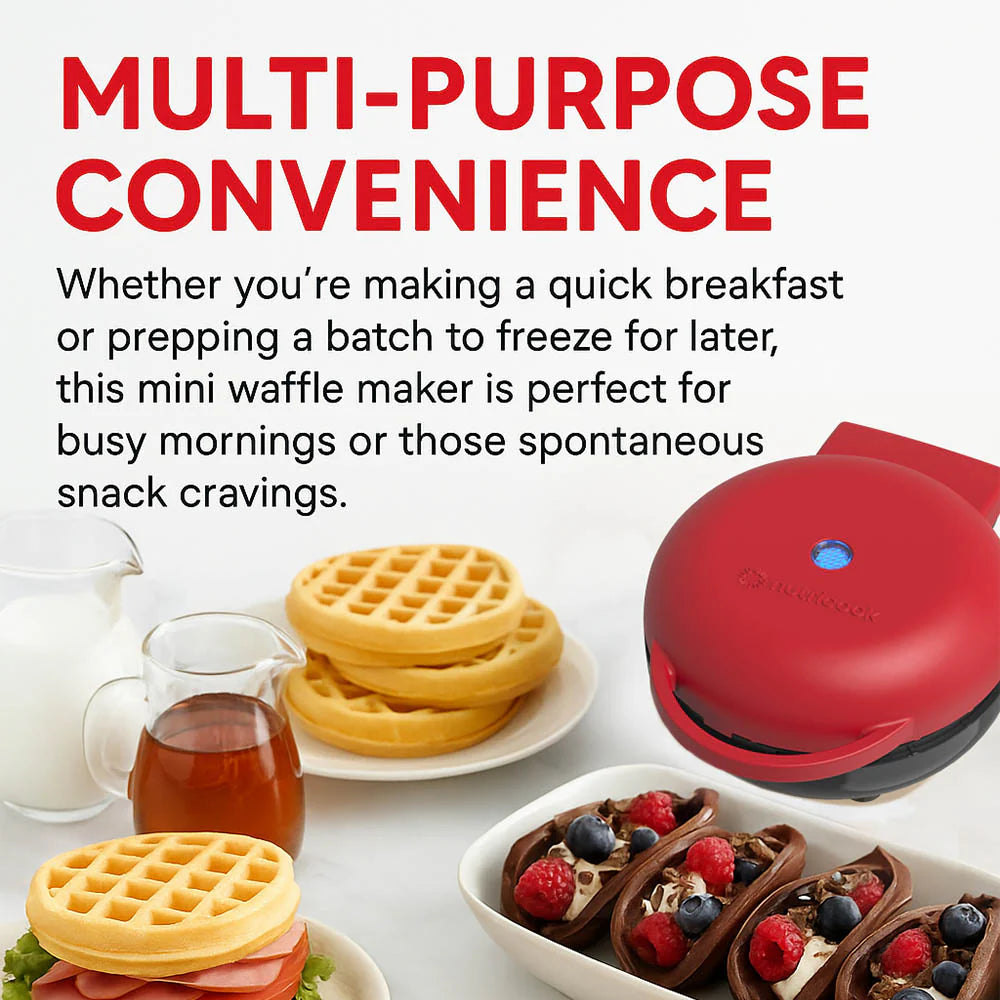 Nutricook Mini Waffle Maker NC-WM100R | 10cm Ceramic Coating | Red